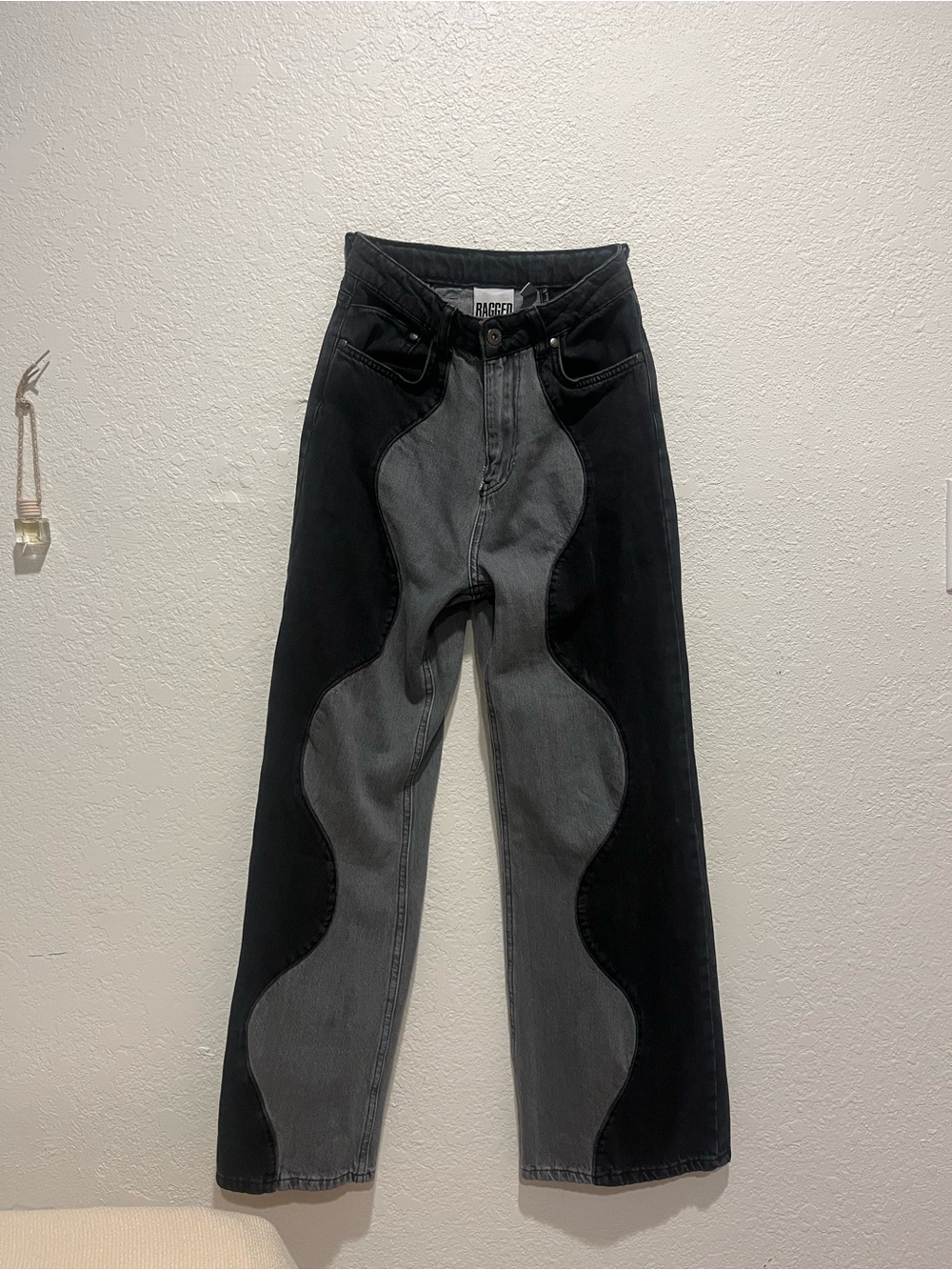 The Ragged Priest Black & Gray Wave-Panel Jeans